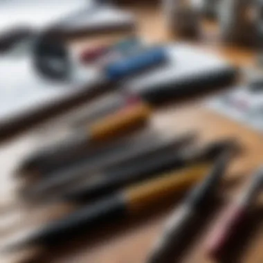 A close-up of sketching tools arranged neatly on a table, showcasing their potential for creating art.