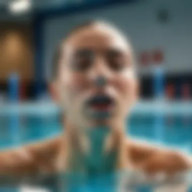 An adult swimmer practicing breathing techniques while swimming.