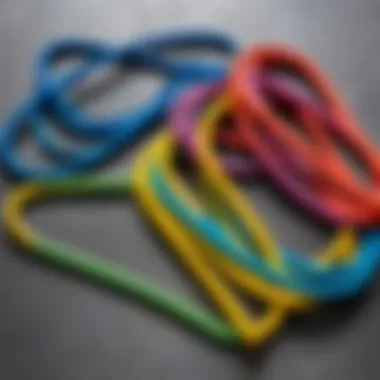 A set of resistance bands in various colors for strength training.