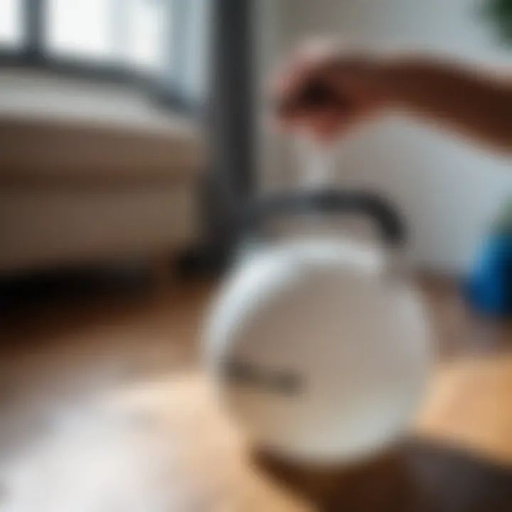 A large water jug being used for lifting exercises in a home setting.