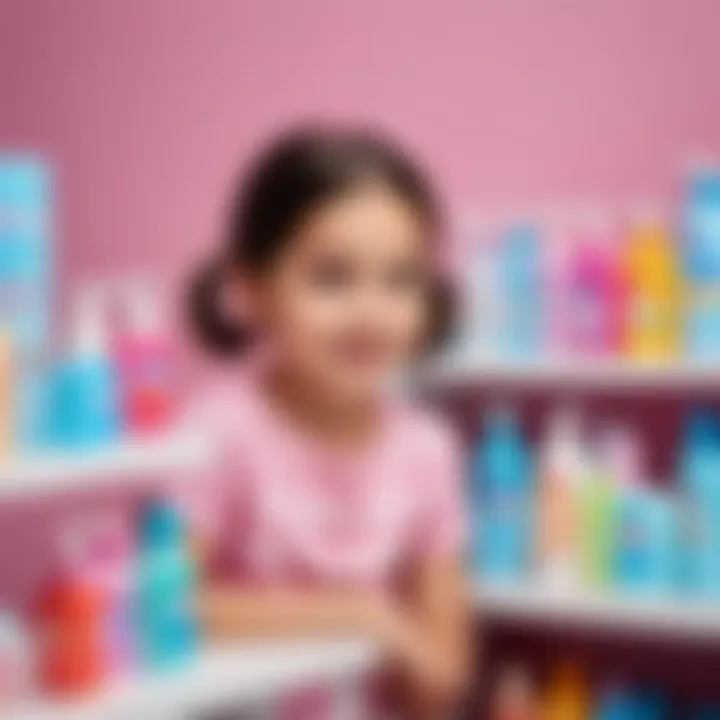 A colorful display of hygiene products designed for children