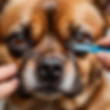 A pet owner carefully using tweezers to remove a tick from a dog