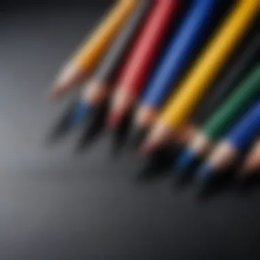 A close-up of different artistic tools such as pencils and paints