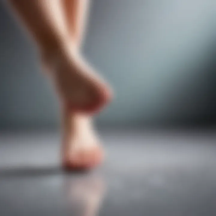 Close-up of feet walking on tiptoes on a smooth surface