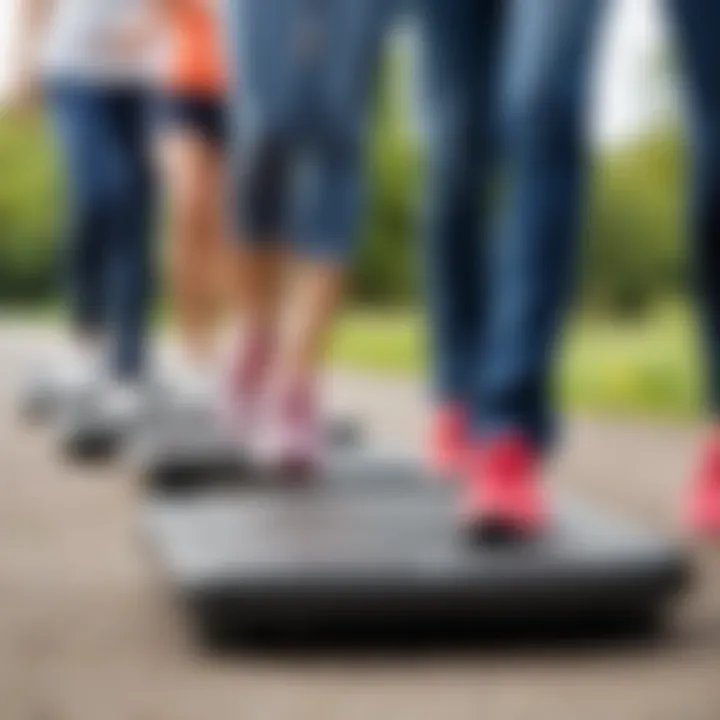 Group of adults engaging in a balanced walking exercise session