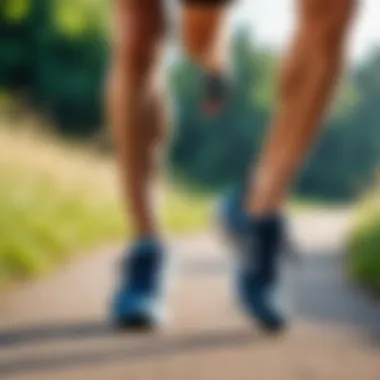 A close-up of feet in motion during a run, capturing the biomechanics involved.