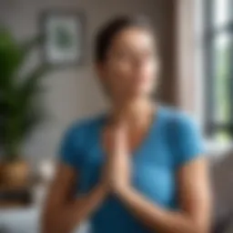 Serene woman practicing deep breathing in a cozy home environment