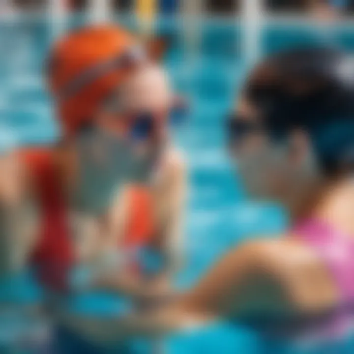 An instructor giving tips to a beginner swimmer about butterfly style