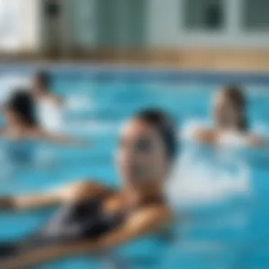 A group of swimmers practicing butterfly stroke techniques in a training session