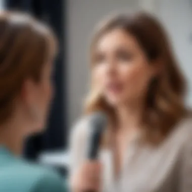 A professional vocal coach guiding an adult student in a vocal lesson