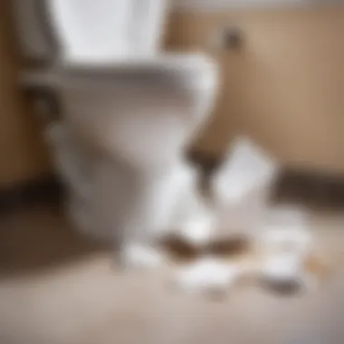 Clogged toilet with paper overflow