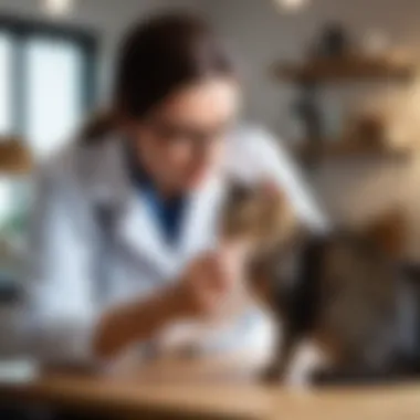 A veterinarian examining a cat