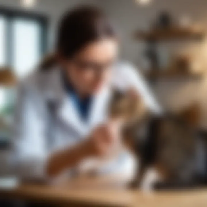 A veterinarian examining a cat