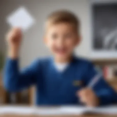 A child proudly displaying their completed homework