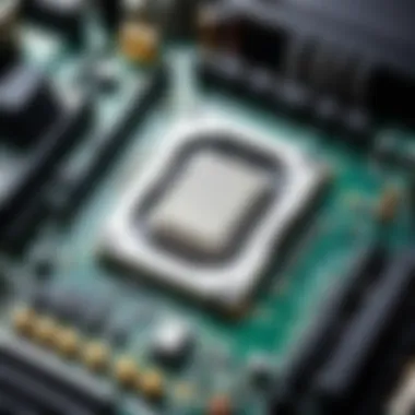 Close-up of a motherboard with CPU installed