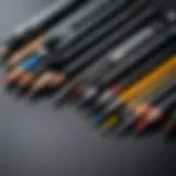 A close-up view of various drawing tools arranged aesthetically