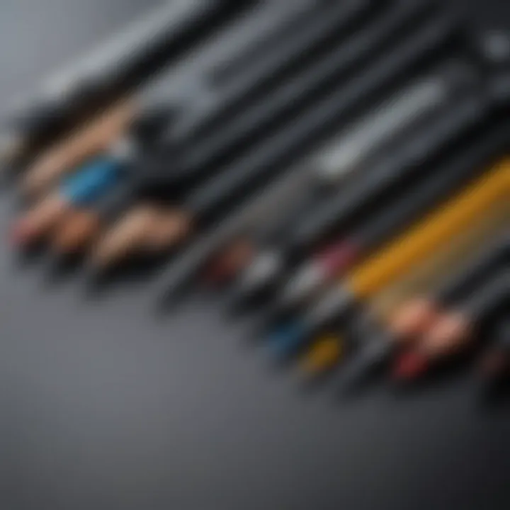 A close-up view of various drawing tools arranged aesthetically