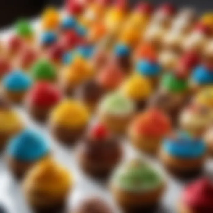 An array of colorful cupcakes with various toppings showcasing creativity