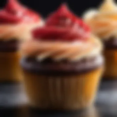 A close-up of a cupcake with a unique flavor profile and exquisite detailing