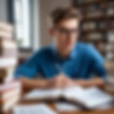 A student studying with books and notes