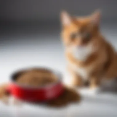 Dog food bowl contrasted with cat food bowl