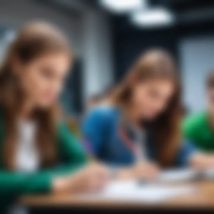 A classroom scene showing students studying together