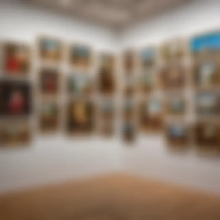 A gallery wall displaying diverse artworks, reflecting the cultural significance of painting.