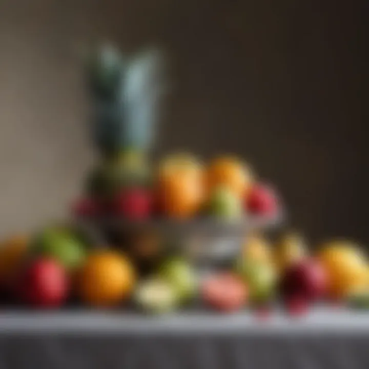 A classic still life drawing featuring an arrangement of fruits and objects.