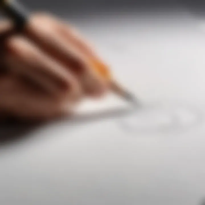 Close-up of a hand sketching a basic shape on paper