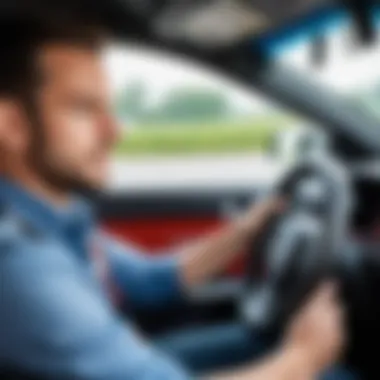 An instructor providing guidance to a learner driver behind the wheel