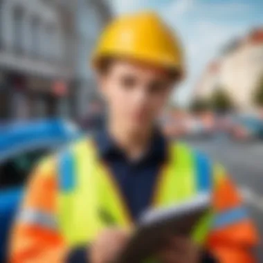 A student studying traffic rules with a focused expression