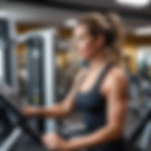 Woman confidently using gym machinery