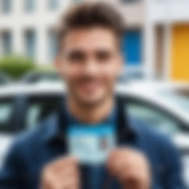 A confident driver holding a new driver's license