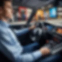 A student focused on a driving simulator during an exam