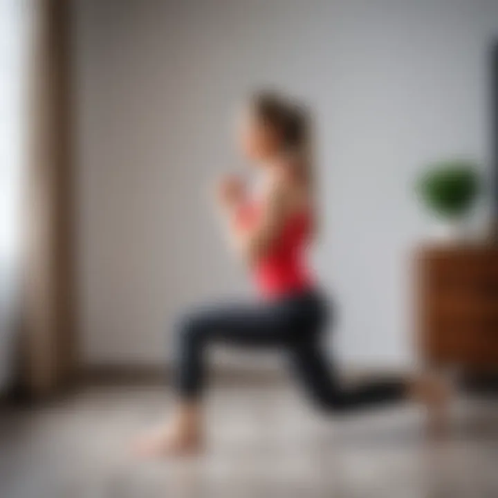 A series of lunges executed carefully on a home floor