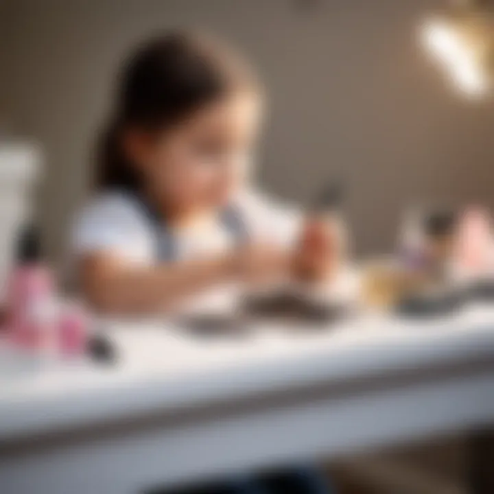 A serene setting of a manicure station designed for young individuals, featuring child-friendly tools.