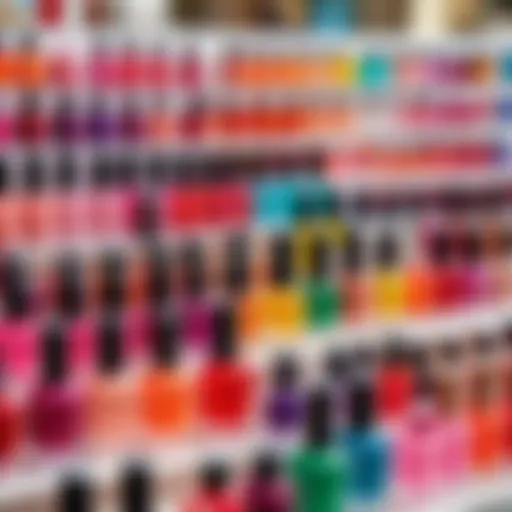 A colorful display of nail polish bottles showcasing a variety of shades for children's manicures.