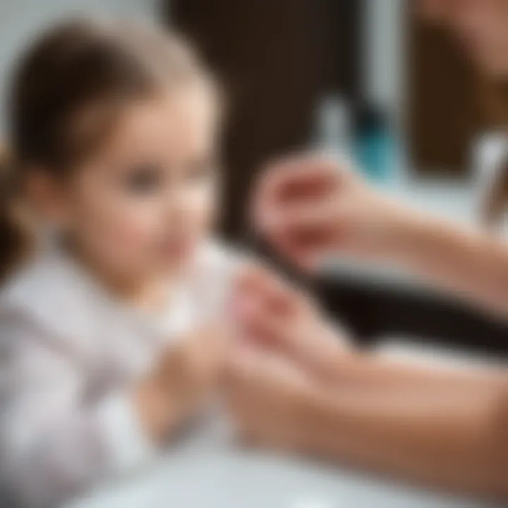 A thoughtful parent guiding their child through the manicure experience, emphasizing the importance of parental involvement.