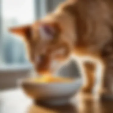 Close-up of a cat eating from a bowl