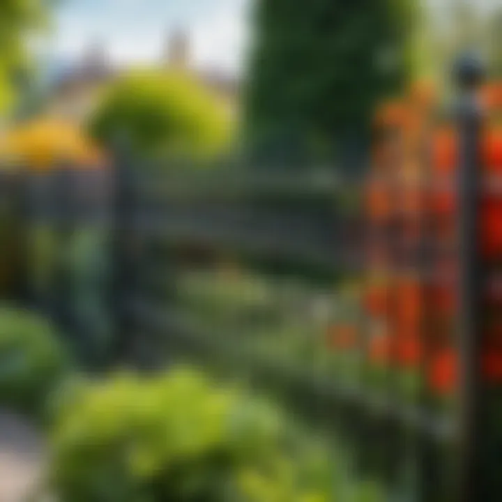 Vibrant garden with a stylish wrought iron fence