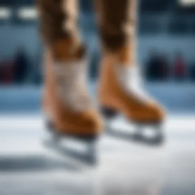 Close-up of figure skating blades gliding smoothly across the ice.