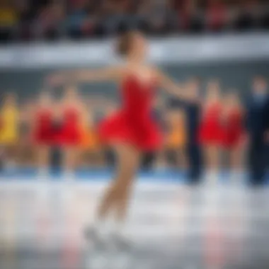 A vibrant scene of a figure skating competition filled with audience excitement.