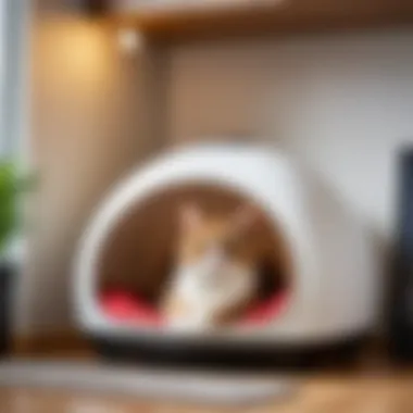 Cozy cat sitting in a temporary housing setup