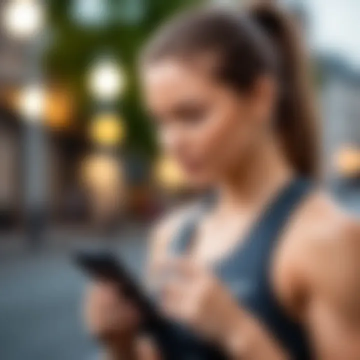 User interacting with a fitness app on a smartphone.