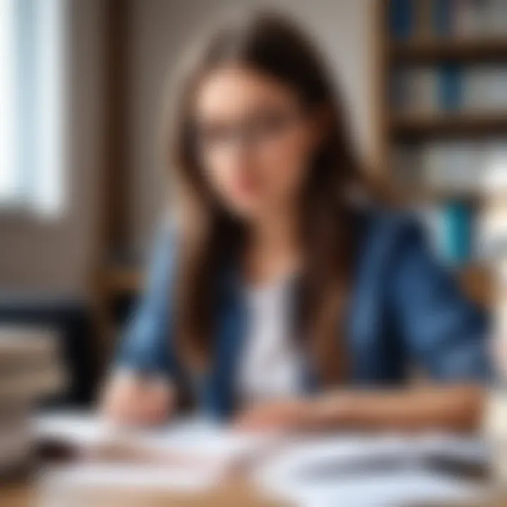 Student studying with books and notes