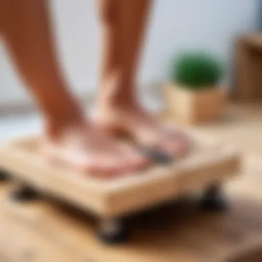 Foot placement on a bed of nails demonstrating the technique