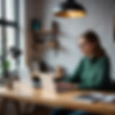 An individual working on a laptop in a cozy environment