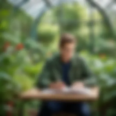 An individual studying in a botanical garden.