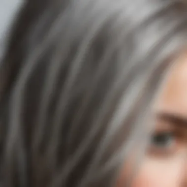 Close-up view of a young person's hair showcasing gray strands