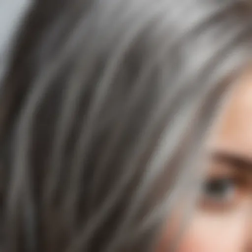 Close-up view of a young person's hair showcasing gray strands